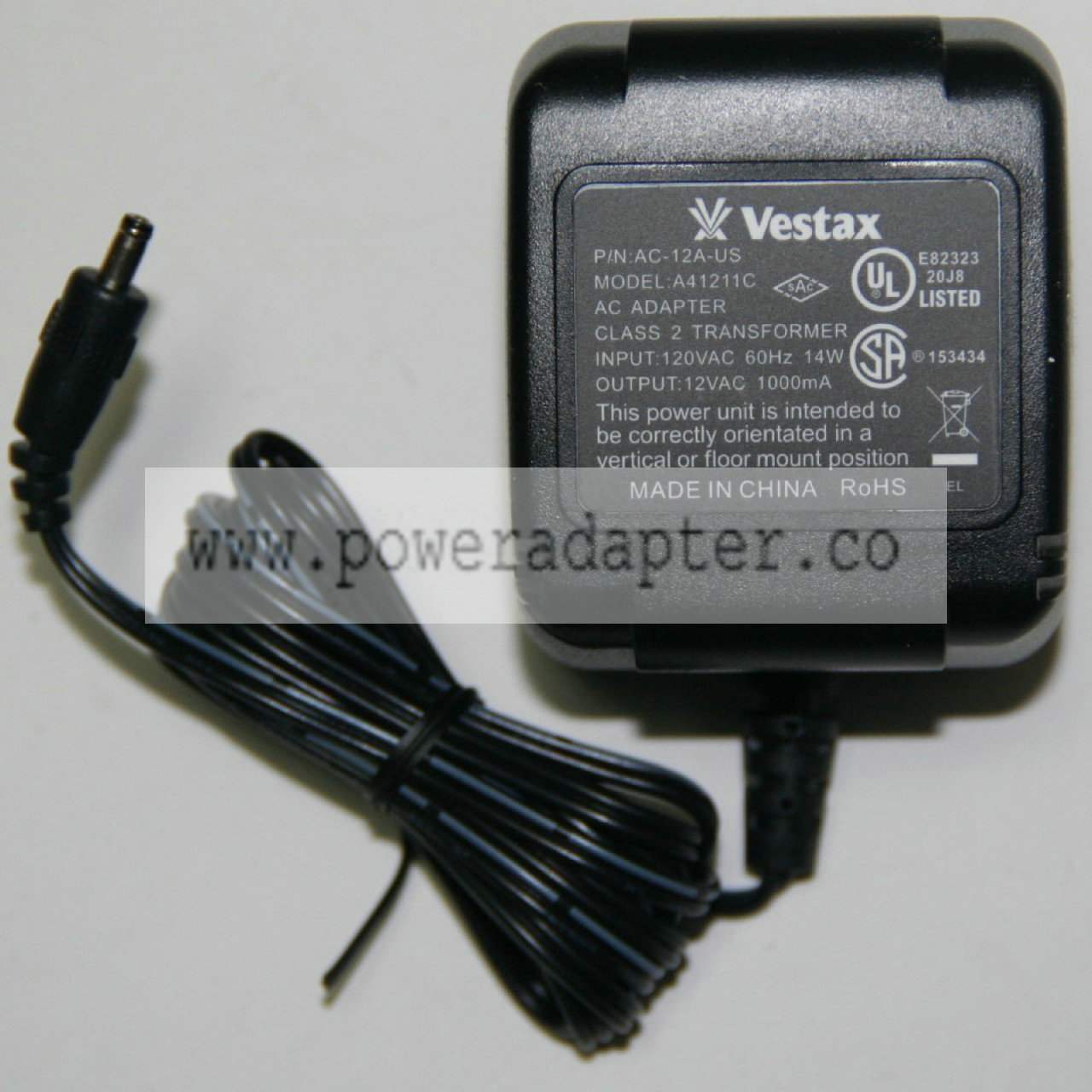 Generic replacement for Vestax AC-12A Power Adapter for many mixers etc Product Description This is an aftermarket repl - Click Image to Close