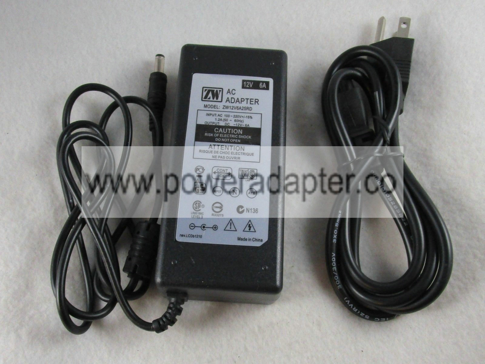 ZW 72W AC Power Adapter New in bulk packaging. Includes 3 prong power cord. Make offer is for qty 5 or more adapters. - Click Image to Close