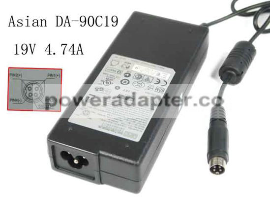 APD 19V 4.74A Asian Power Devices DA-90C19 AC Adapter 19V 4.74A, 4P P1,4=V+, 3-Prong
