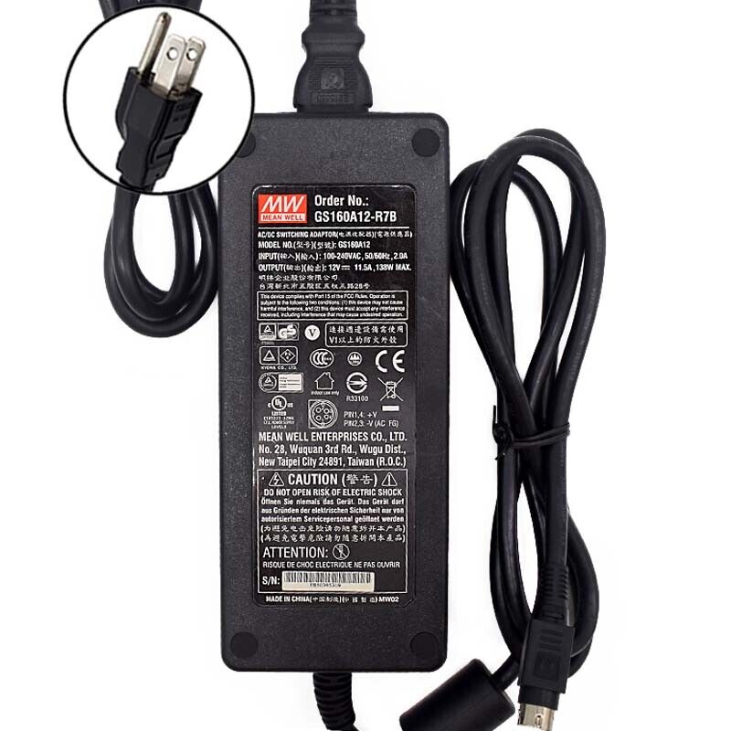 Mean Well Desktop GS160A12 12V 11.5A 138W 4pin Charger Adapter Power Supply Maximum Voltage Output: 12 V Output Power: