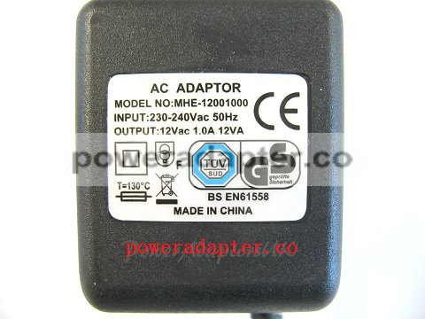 12V 12VA 1A/1000MA AC/AC OUTPUT MAINS POWER ADAPTER/POWER SUPPLY/AC CHARGER/TRANSFORMER NEW/BOXED UK 3 PIN AC/AC 12V 1 - Click Image to Close