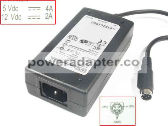 APD 12V 2A 5V 4A Asian Power Devices DA-45C01 AC Adapter 4P P1=12V P4=5V, C14, New - Click Image to Close
