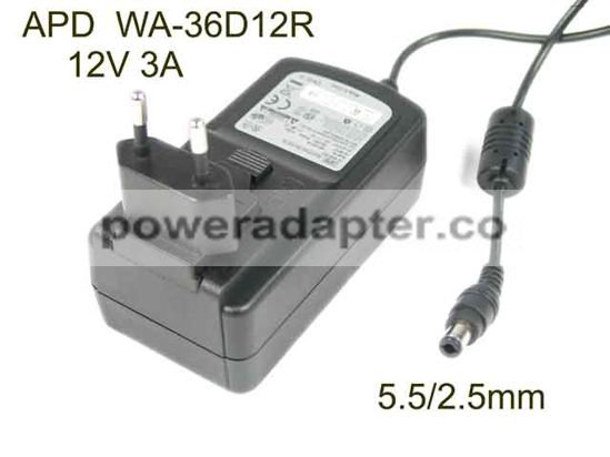 APD 12V 3A Asian Power Devices WA-36D12R AC Adapter 5.5/2.5mm, EU 2P Plug, New
