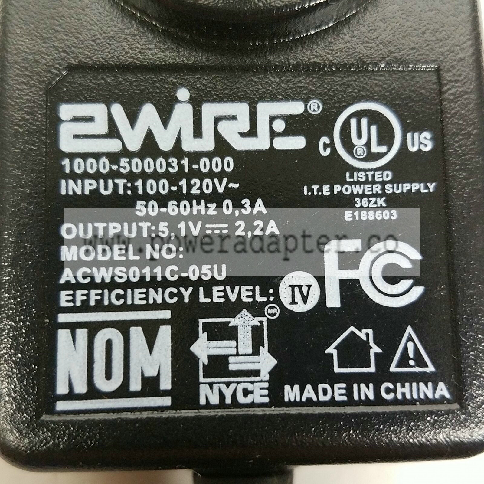2Wire ACWS011C-05U 1000-500031-000 AC Power Supply Adapter 5.1V 2.2A Brand: 2Wire MPN: 1000-500031-000 Model: ACWS - Click Image to Close