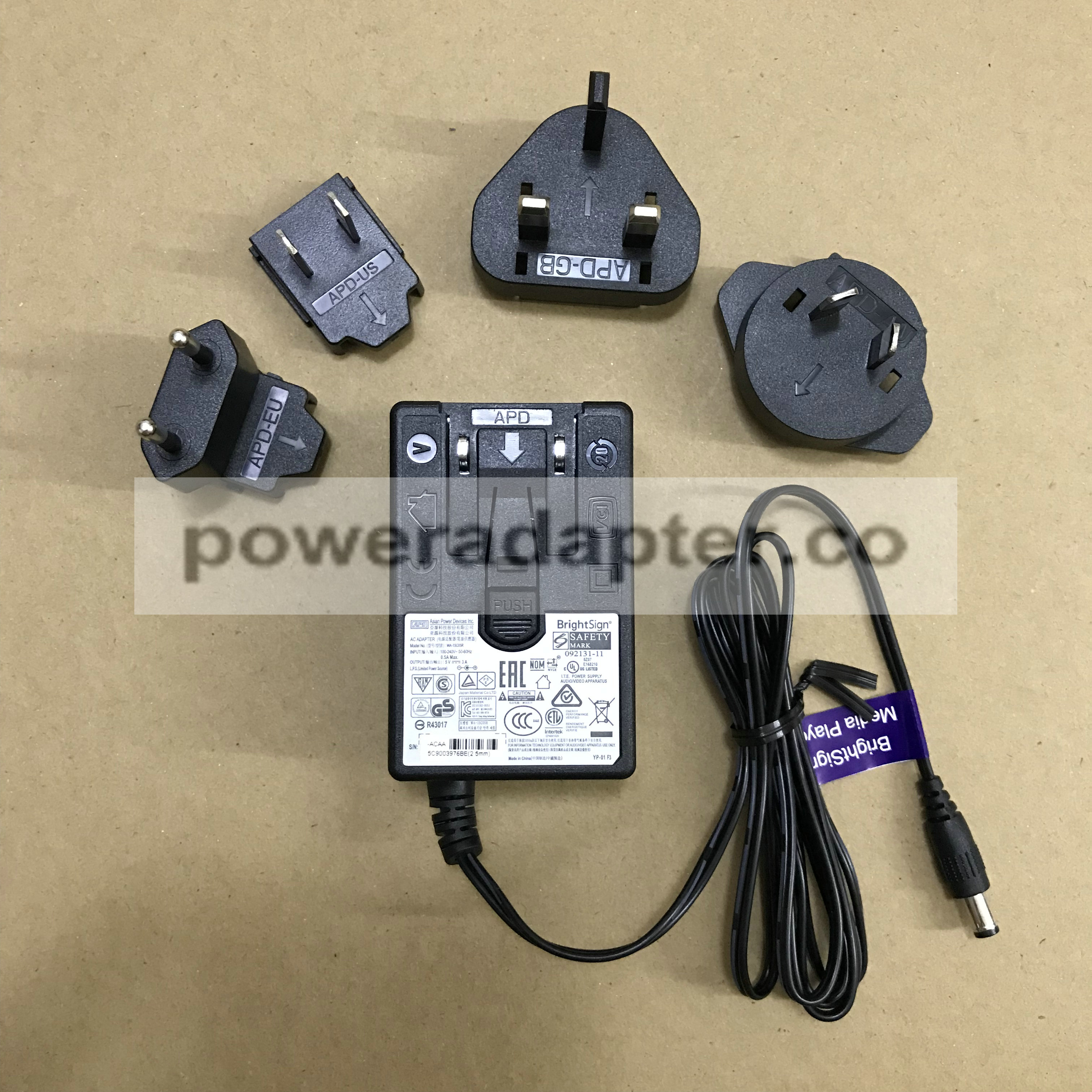 EU UK US 5V 2.5A APD Asian Power Devices DA-13A05R AC Adapter DA-13A05R Products specifications Model DA-13A05R Item