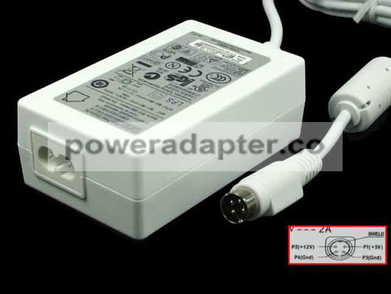 APD 12V 2A, 5V 2A Asian Power Devices DA-34A02 AC Adapter 4P, P1=5V, P4=12V, 2-Prong, White,