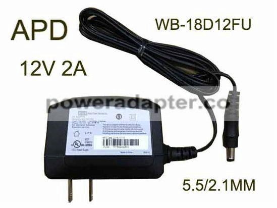 APD 12V 2A Asian Power Devices WB-18D12FU AC Adapter 5.5/2.1MM, US 2-Pin Plug