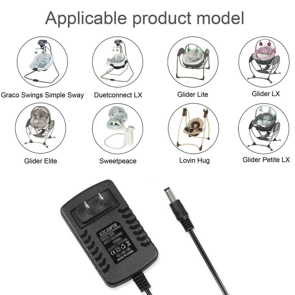 5V Power Adapter for Graco Swings Simple Sway Glider LX Glider Elite Glider Specification: Input: AC100 ~ 240V, 50/60Hz