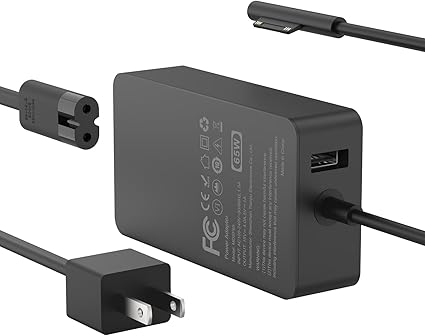 65W Charger Compatible with Microsoft Surface Pro 11, 10, 9, 8, 7+, 7, 6, 5, 4, 3, X, Power Adapter for Windows Surface
