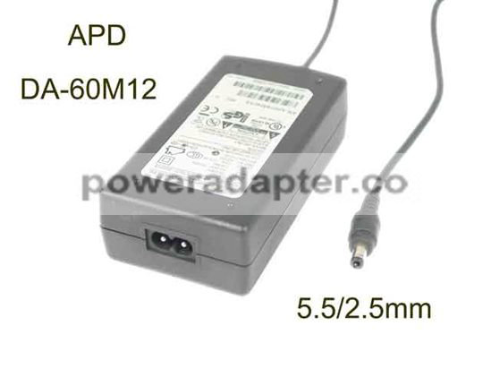 APD 12V 5A Asian Power Devices DA-60M12 AC Adapter 5.5/2.5mm, 2-Prong, “new”