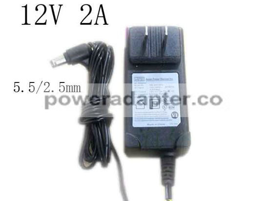 APD 12V 2A Asian Power Devices WB-24D12FU AC Adapter 5.5/2.5mm, US 2-Pin Plug