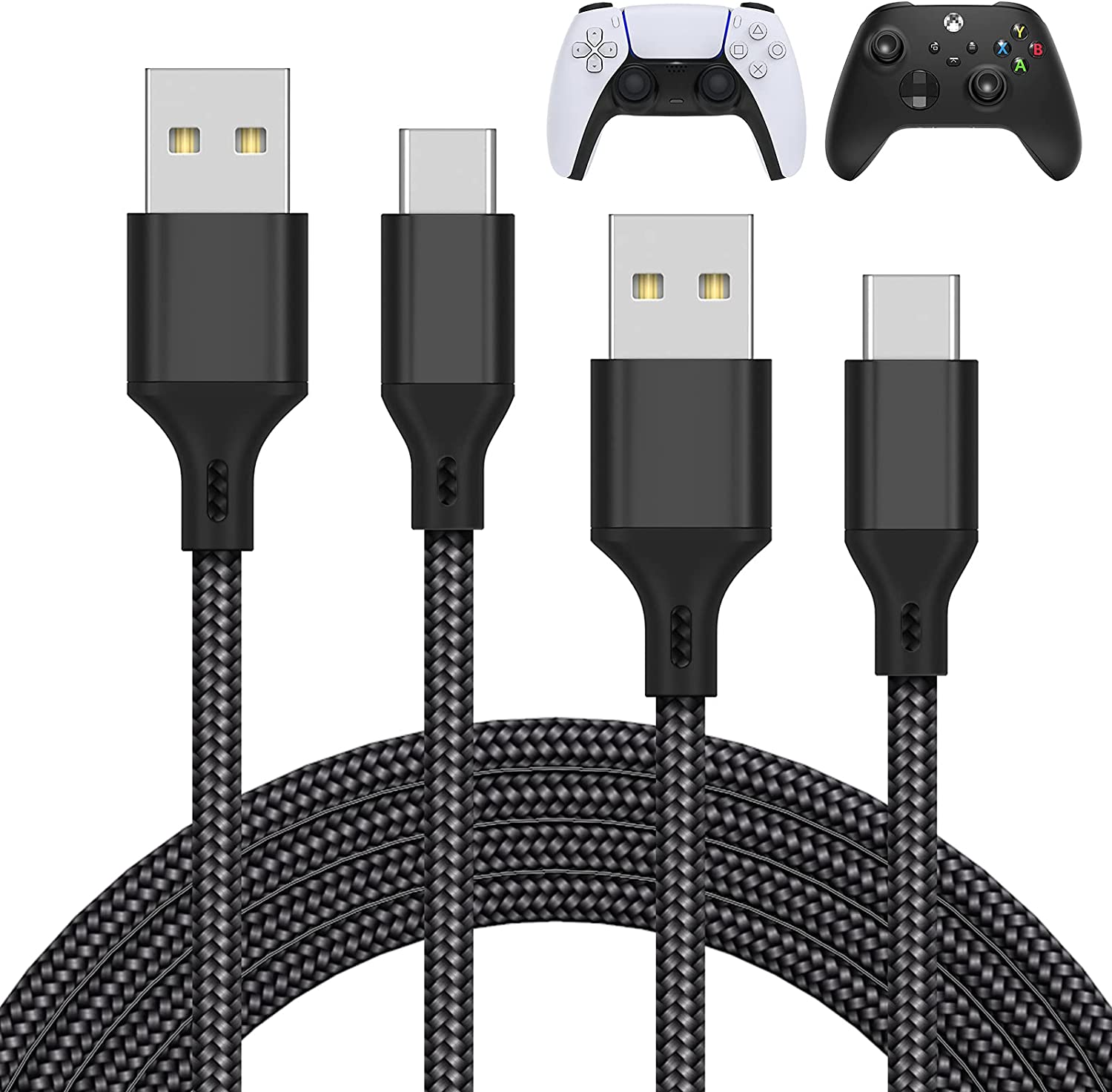 2 Pack 10FT Charger Charging Cable for PS5 Controller/for Xbox Series X/for Xbox Series S Controller, Replacement USB C