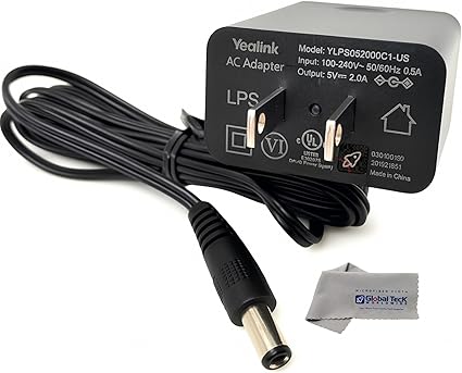 Yealink PS5V2000US Power Supply Adapter 5V 2A - Compatible with Yealink SIP Phones: T54W, T29G, T46S, T46U, T48S, T48U,