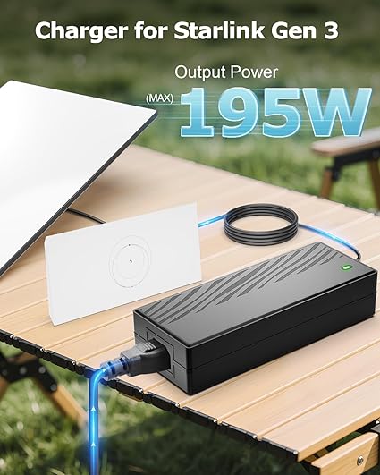 Starlink Gen 3 Power Supply Adapter 57V 3.42A AC to DC Charger for Starlink Gen3 Power Adapter 195W Replacement Power Co