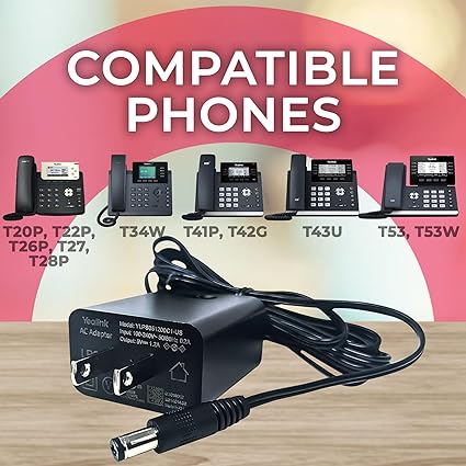 Yealink Power Adapter 5 Volt 1.2 Amp, Yealink Compatible Phones - T53, T53W, T26P, T27, T28P, T34W, T41P, T42G, T43U, T2