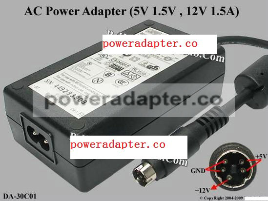 APD 12V 1.5A, 5V 1.5A Asian Power Devices DA-30C01 AC Adapter 5-P, P1，2=5V P3=12V, 2-Pr, New
