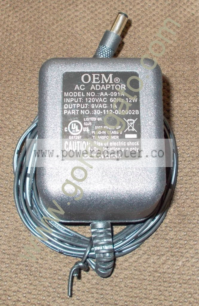 OEM AA-091A 9VAC 1A AC Adapter Power Supply [AA-091A] Input: 120VAC 60Hz 12W, Output: 9VAC 1A. Model No.: AA-091A, Par