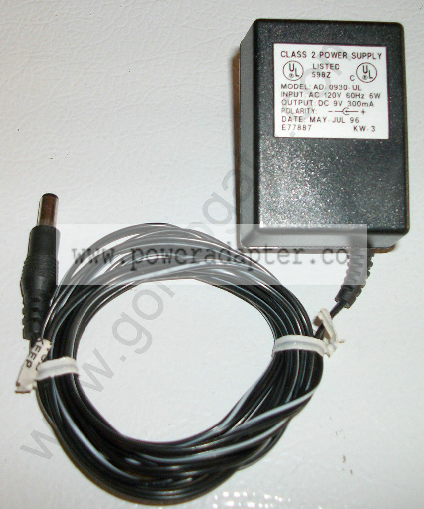 AD-0930-UL AC-DC Adapter 9VDC, 300mA [AD-0930-UL] Input: 120VAC 60Hz 6W Output: 9VDC 300mA Model 30-UL - This has a b - Click Image to Close