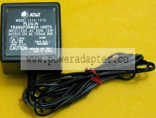 AT&T plug-in AC ADAPTER POWER SUPPLY 1310/1510 output:13V AC 700ma input: 120v AC 60hz 15w - Click Image to Close