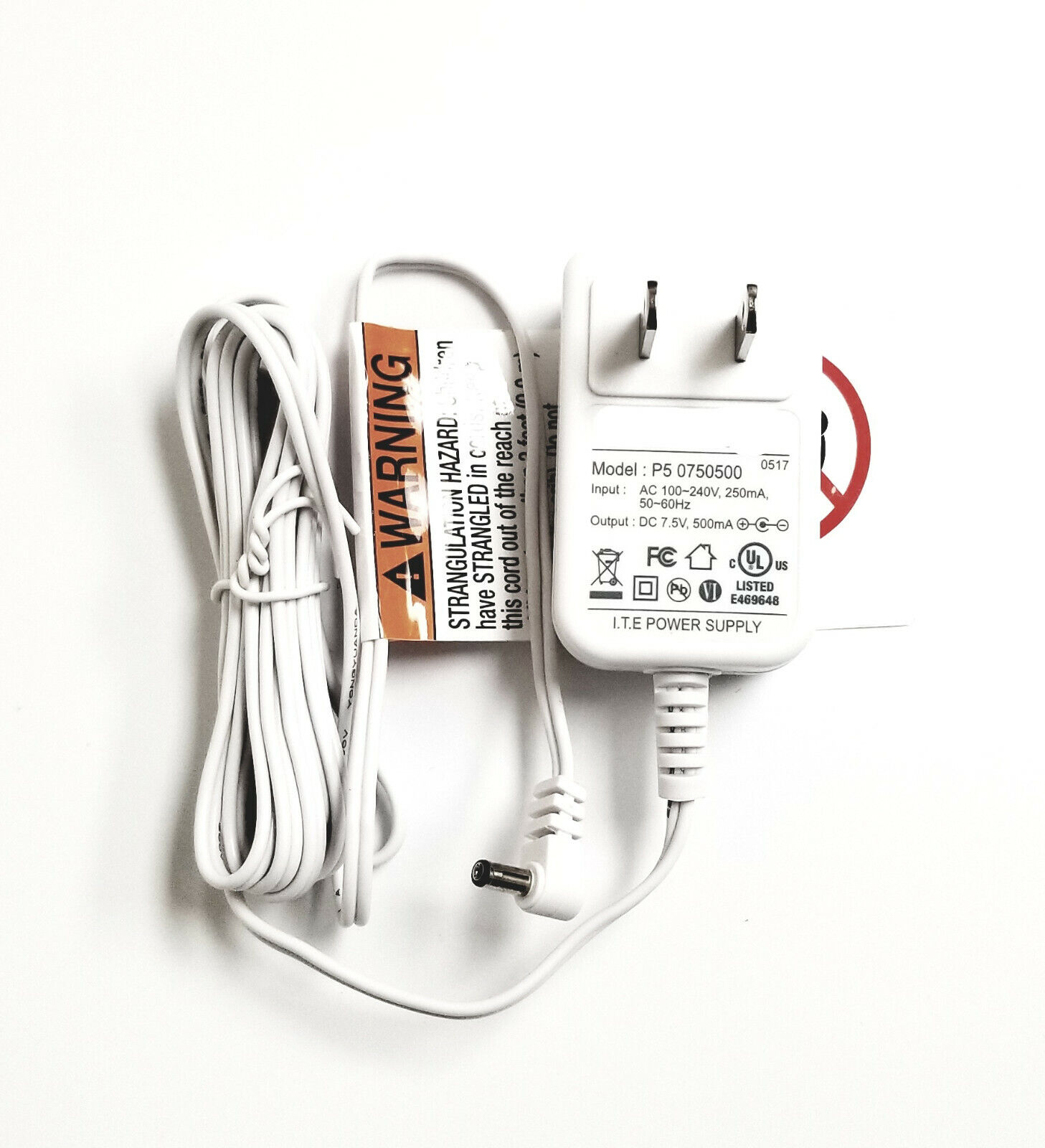For AXVUE Baby Monitor or Camera AC Power Adapter Charger 7.5v 500mA model no:p5 0750 500 output:DC 7.5v 500ma input:10