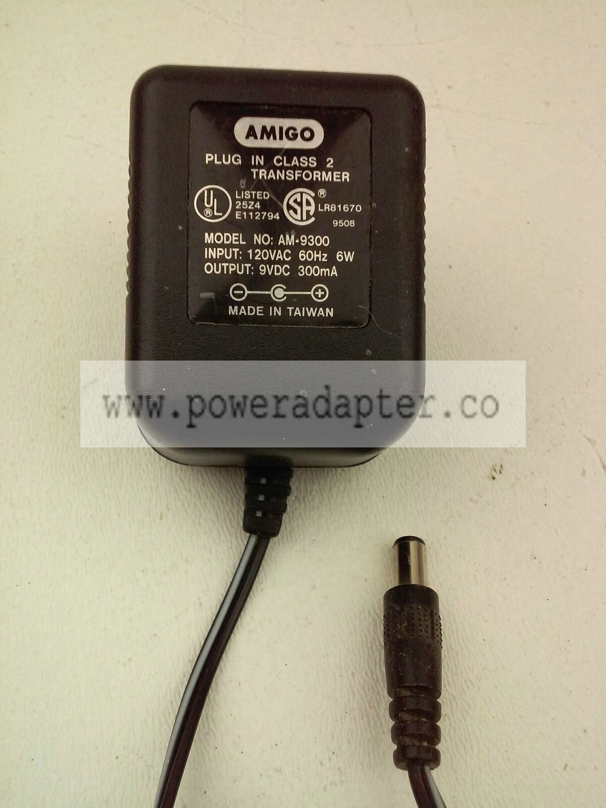Amigo AM-9300 AC Class 2 Transformer Power Supply 9VDC 300mA Brand: Amigo MPN: AM-9300 Model: AM-9300 Output Volt