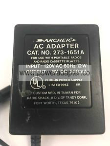 Archer Radio Shack 9V Adapter 273-1651 Archer Radio Shack OEM 6V AC Adaptor 273-1454. Condition is Used. Shipped with - Click Image to Close