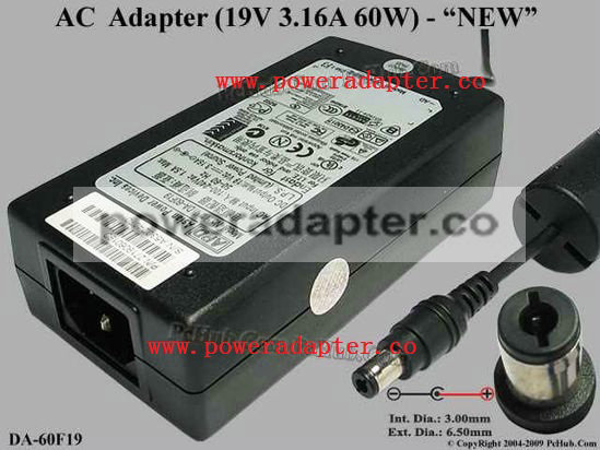 19V 3.16A 60W APD/Asian Power Devices DA-60F19 AC Adapter 6.5/3.0mm,C14,New Products specifications Model DA-60F19 Ite