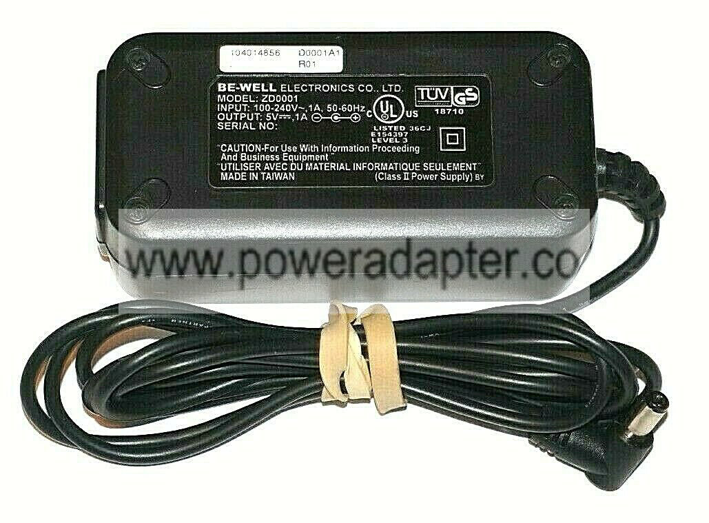 Be-Well Electronics Model: ZD0001 AC Adapter Output: 5V-1A BE-WELL ELECTRONICS AC ADAPTER MODEL: ZD0001 INPUT: 100-