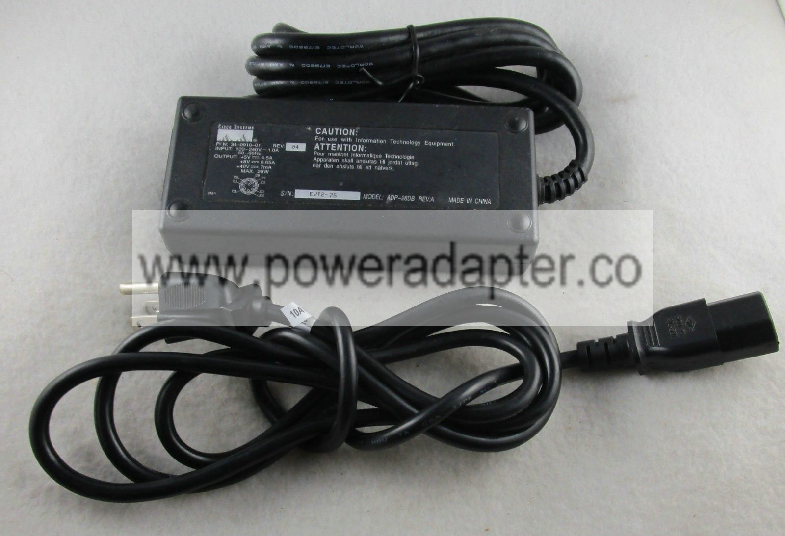 Cisco 800 Series Router 8-Pin 28W AC Power Adapter ADP-28DB 34-0910-01 Type: AC/Standard Brand: Delta MPN: 34-0910