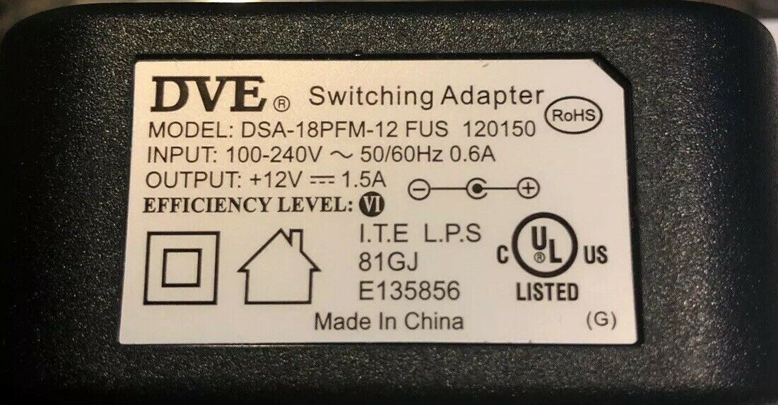 NEW DVE 12 Volt DC 1.5 Amp Switching Adapter Power Supply DSA-18PFM-12 FUS Country/Region of Manufacture: China Connec