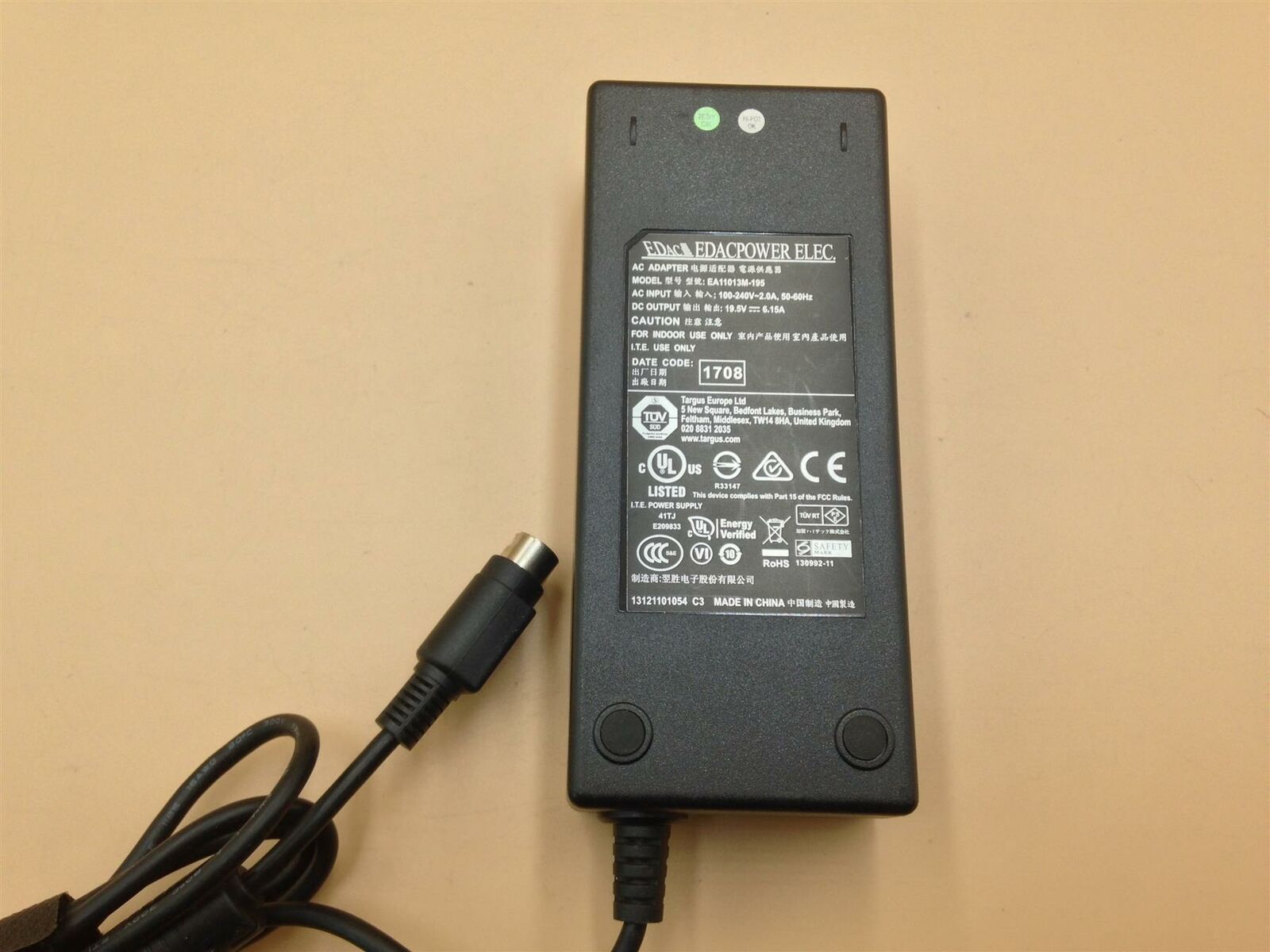 EDACPOWER EA11013M-195 19.5V 6.15A 120W AC Power Adapter, Used Manufacturer: EDACPOWER Model: EA11013M-195 Voltage: 1