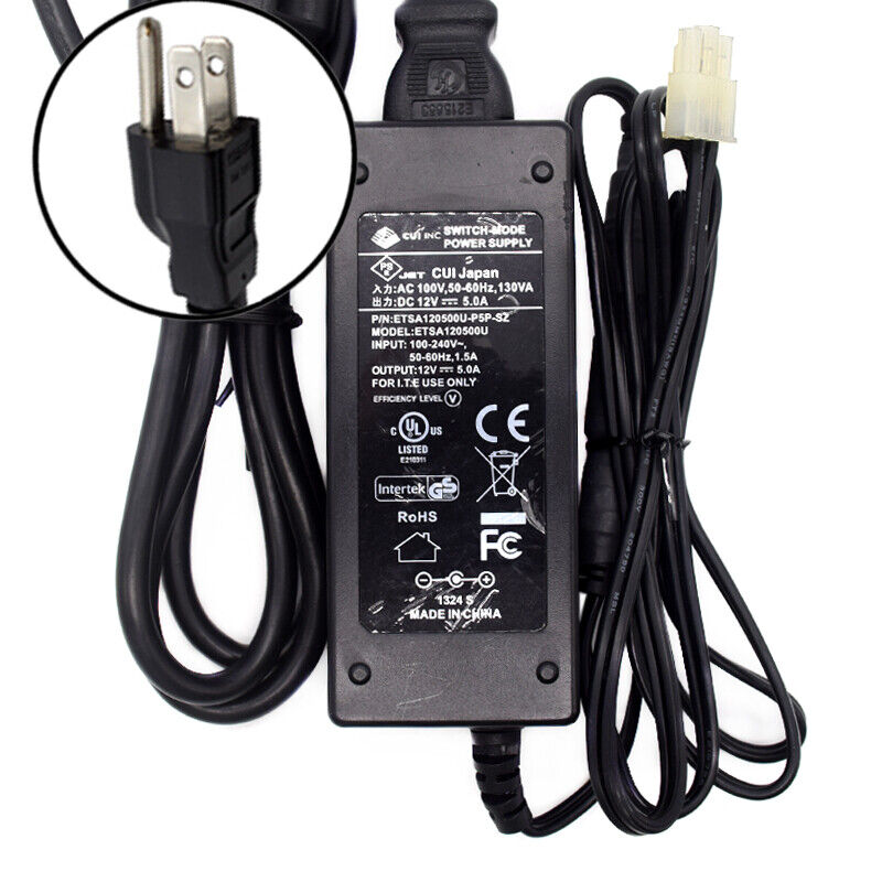 3 Pin ETSA120500U-P5P-SZ Power Supply Charger AC Adapter 12V 5A 60W Compatible Model: Universal Item Width: None Vol - Click Image to Close