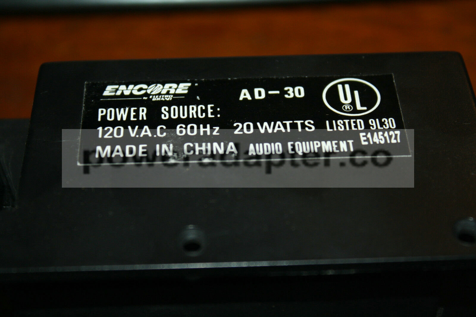 Encore AC Adaptor ad-30 e145127 120vac 60hz 20 Watts - NEW OLD STOCK Condition: New: Brand: Encore MPN: AD-30 Mo