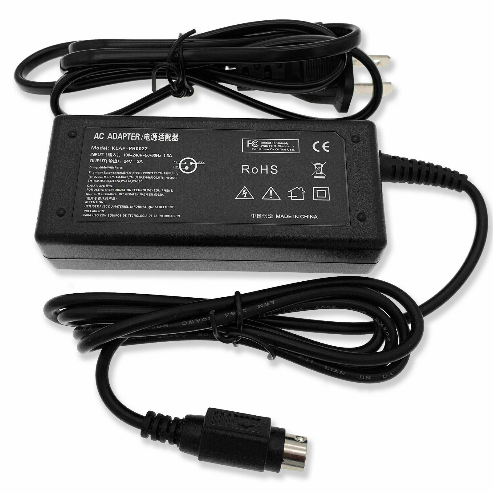 AC Power Adapter Cord For Epson TM-290II TM-H6000 TM-T70 C825343 Receipt Printer Compatible Brand: Epson, For Epson Ty