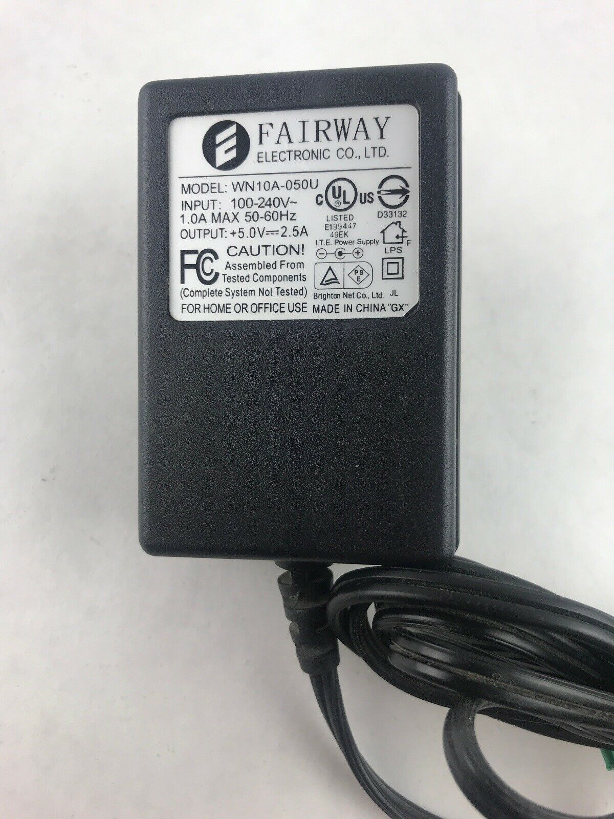 Fairway WN10A-050U AC DC Power Supply Adapter Charger Output 5V 2.5 A 5 Volts MPN: Does Not Apply Output Voltage: 5 - Click Image to Close
