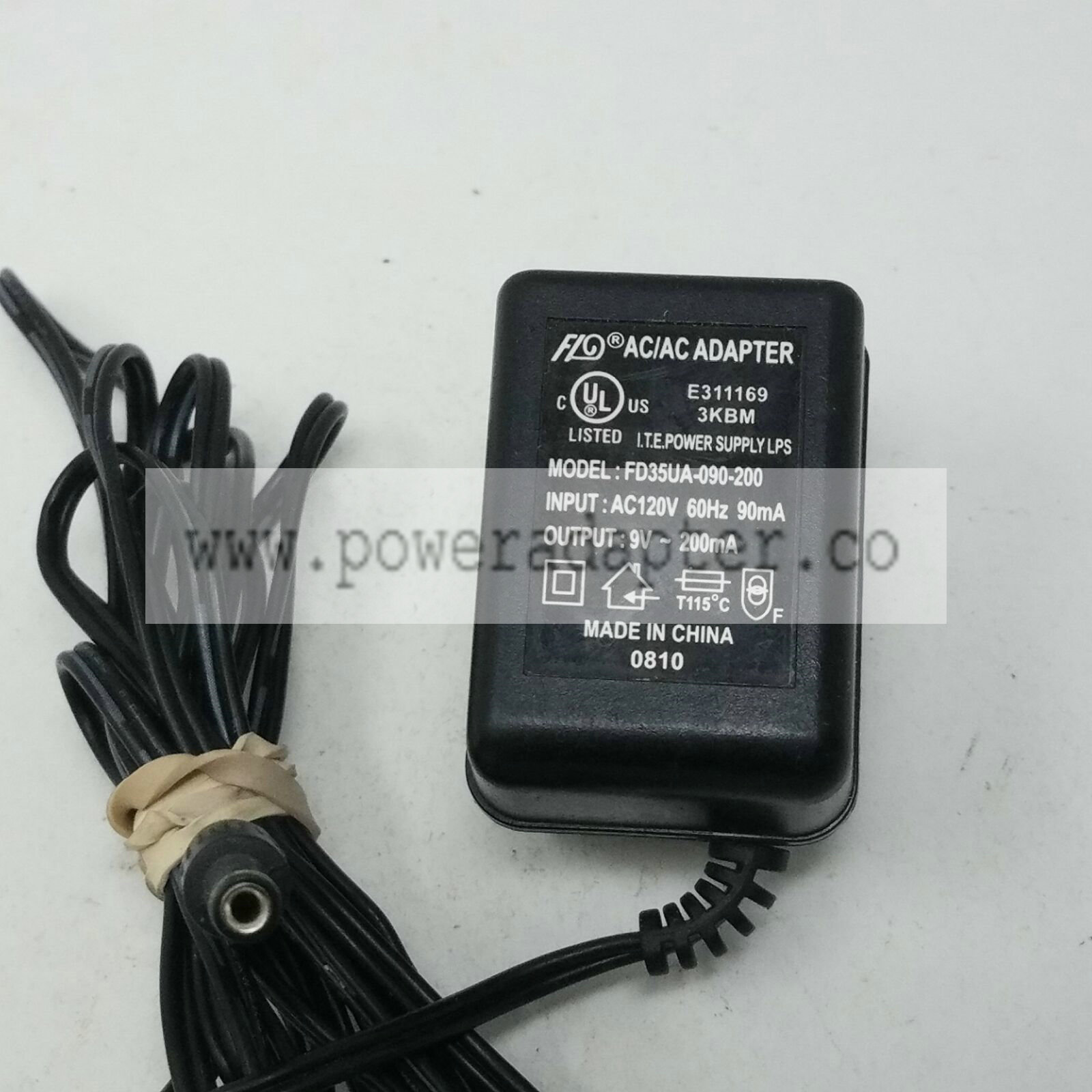 Flo AC Adapter Power Supply FD35UA-090-200 Output 9V 200mA Brand: Flo MPN: FD35UA-090-200 Model: FD35UA-090-200 Ou