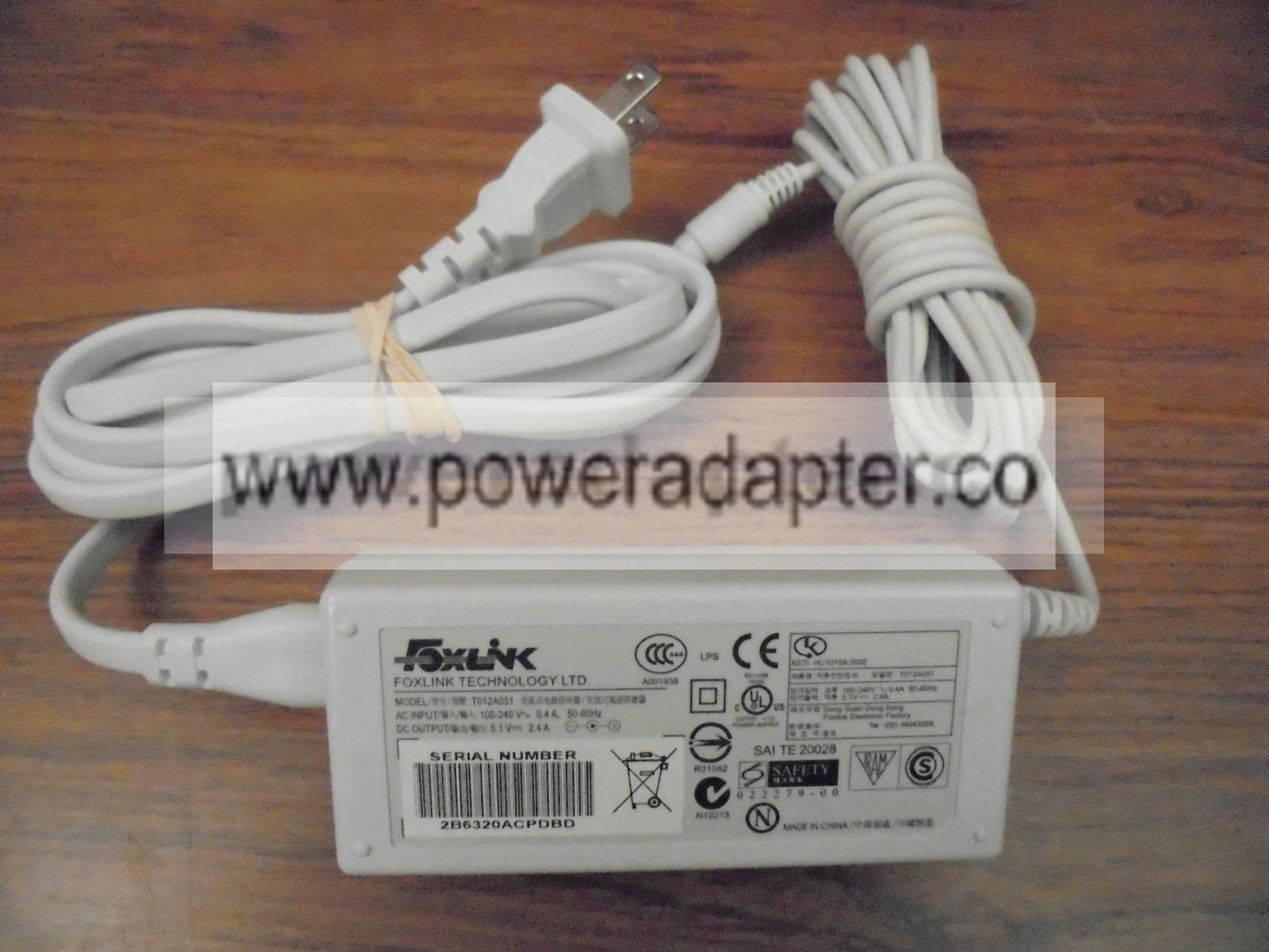 Foxlink T012A051 AC Adapter Charger Condition: new Model: T012A051 Brand: Foxflink MPN: T012A051 UPC: Does not