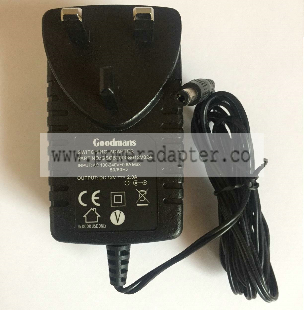 GOODMANS GV101YRH32 GV101YRH50 Genuine 12V 2A Mains Switching Power Adapter Plug Output Voltage: 12V, 2.0A Brand: Go - Click Image to Close