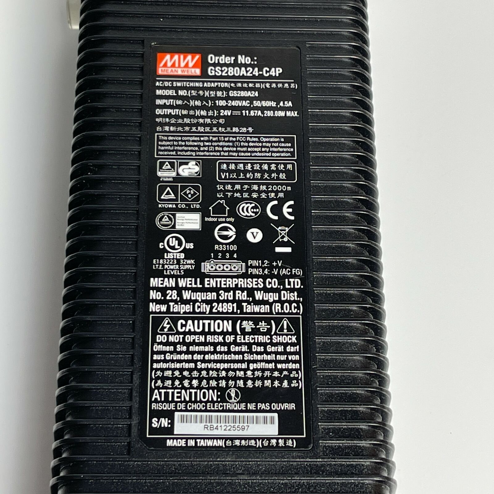 New In Box MEAN WELL GS280A24-C4P Power Adapter 24V 11.67A 280.08W Brand: MEAN WELL MPN: 3TB41220XQ0 Model: 3TB41