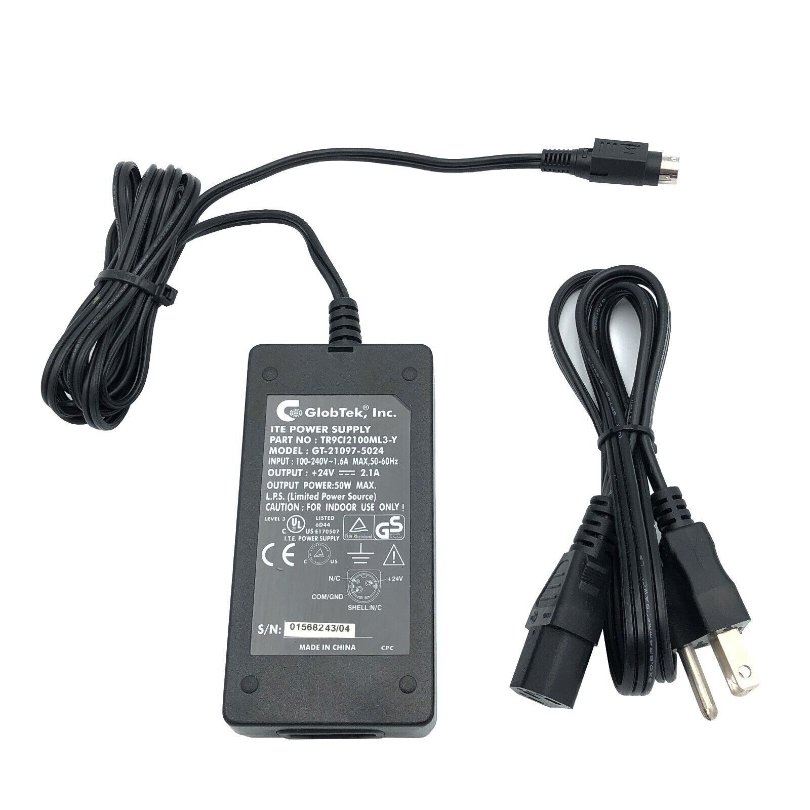 Genuine GlobTek GT-21097-5024 AC Power Supply Adapter 3 Pin TR9C12100ML3-Y w/PC Compatible Brand Universal Connection S