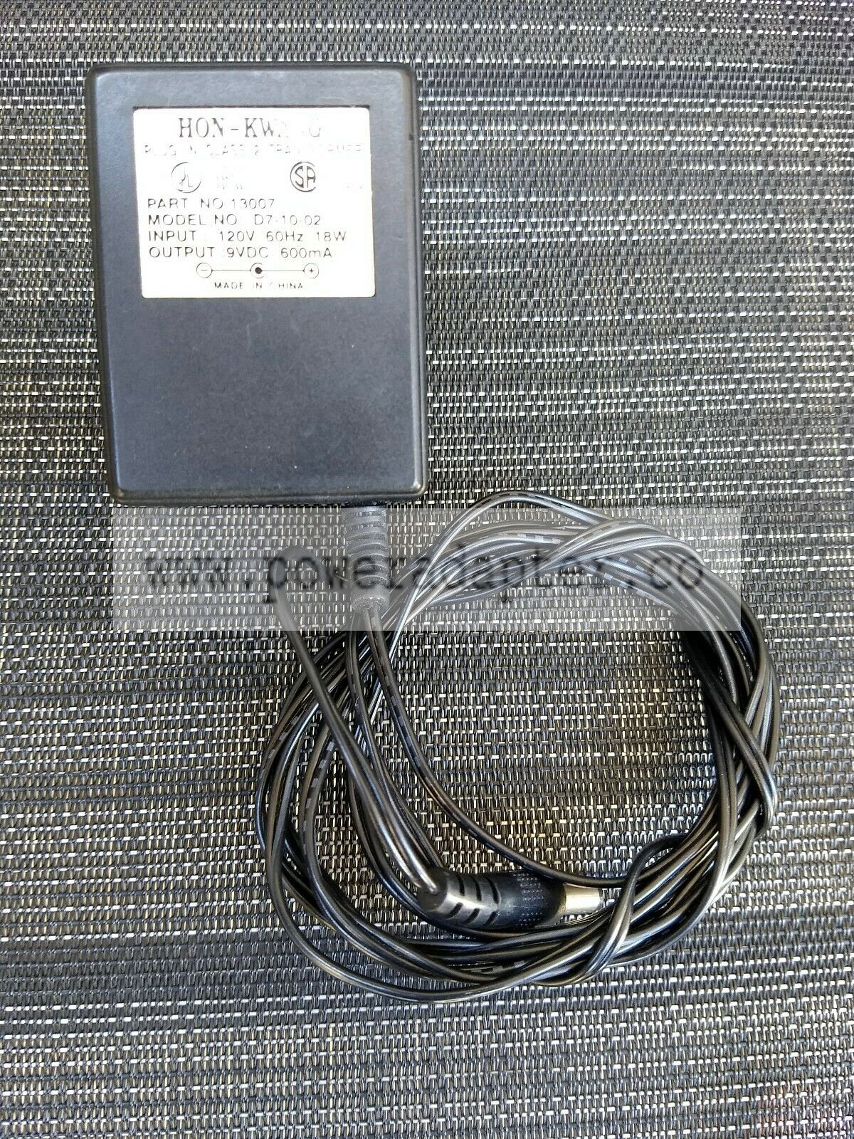 Hon Kwang Power Supply AC Adapter 13007 Transformer D7-10-02 - Output 9VDC 600mA Product Type: Transformer Type: Wall - Click Image to Close