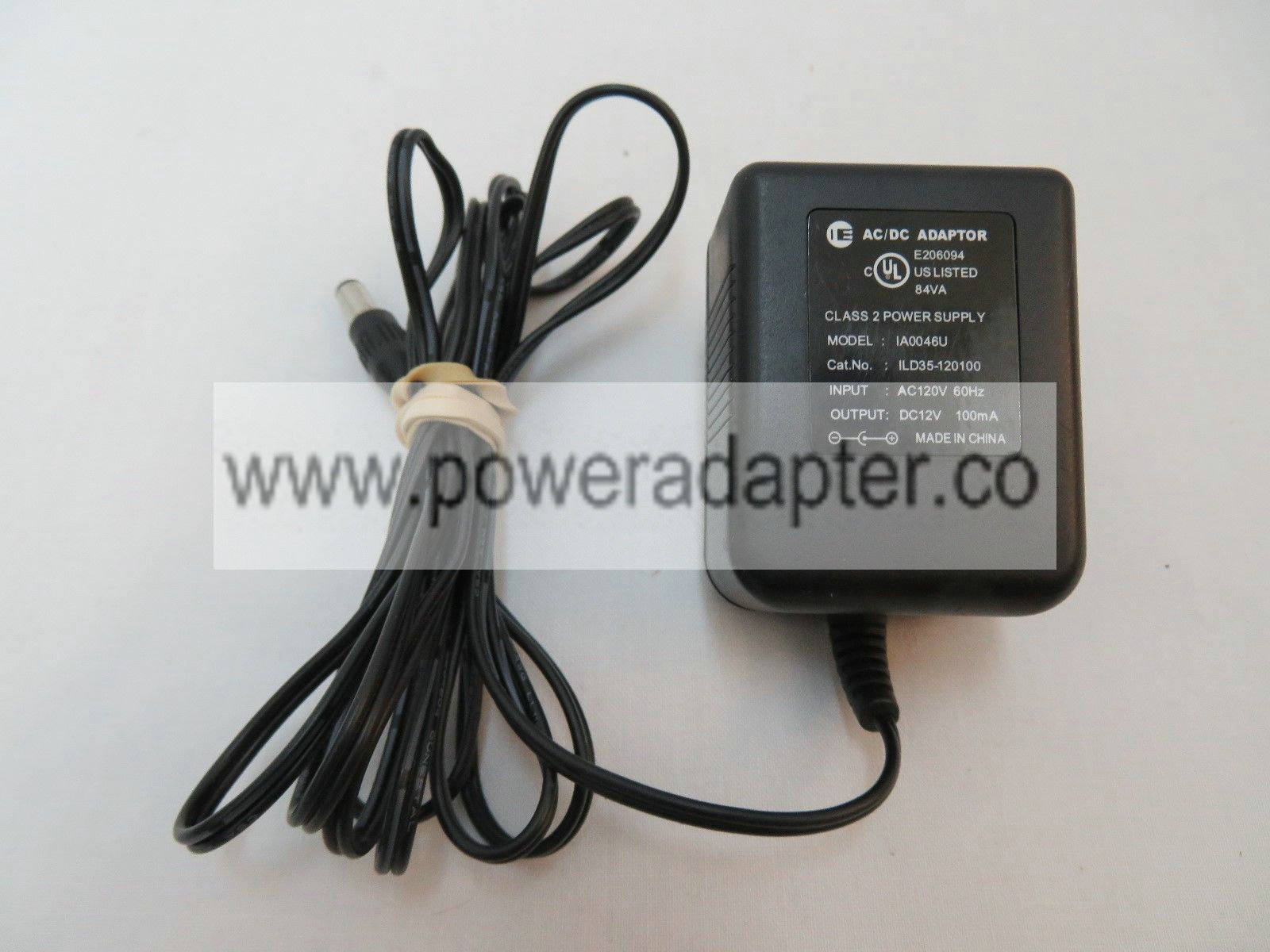 IA0046U AC/DC adapter Power Supply 12V, 100mA Brand: IE Model no: IA0046U MPN: IA0046U input: AC 120 V 60H
