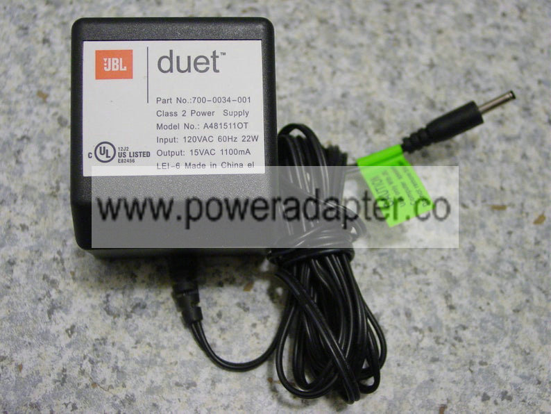 JBL Duet Power Supply AC Adapter 700-0034-001 A481511OT 15VAC 1100mA for Aluminum PC Speakers Original JBL Duet Powe