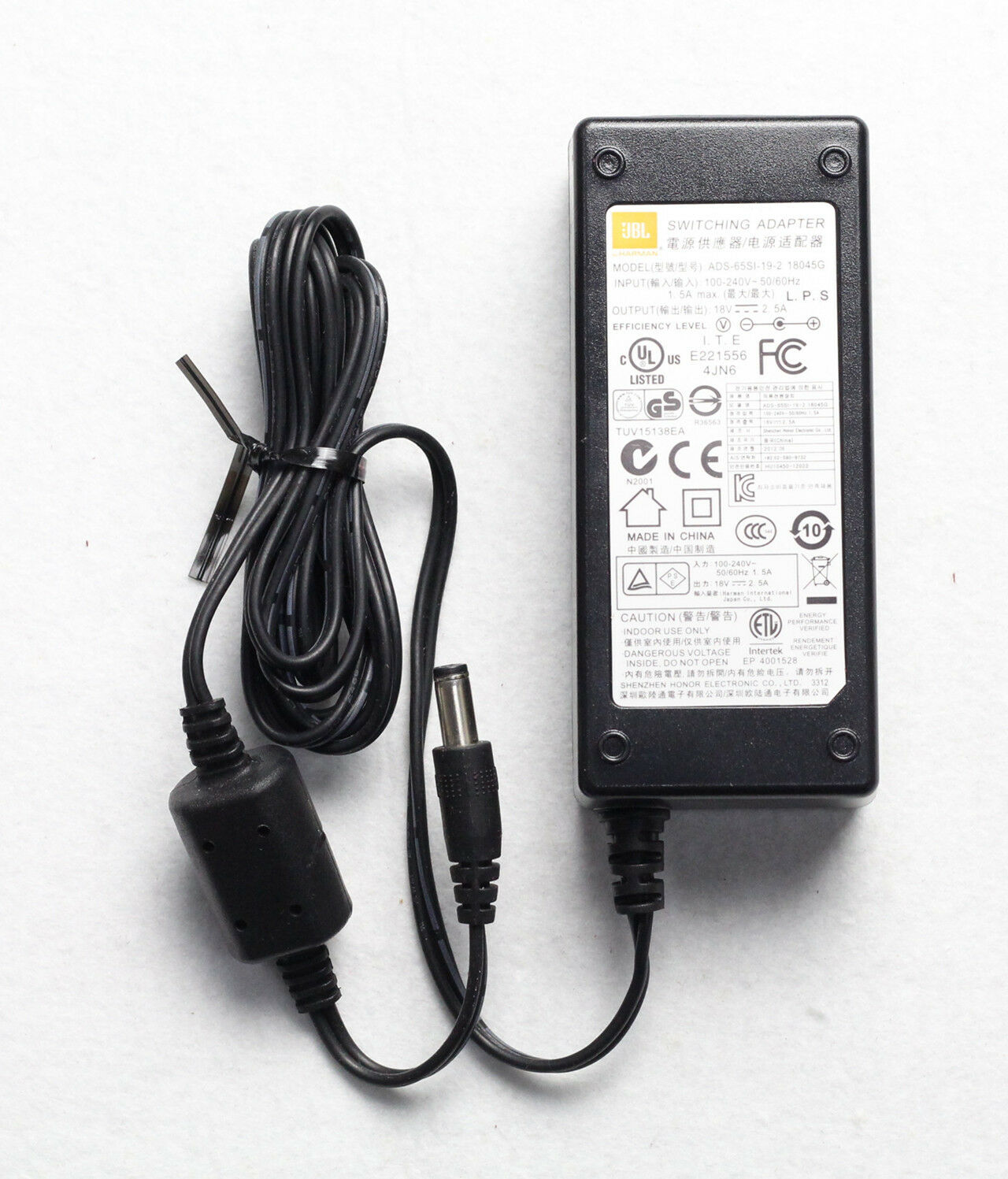 Switching Power Supply AC Adapter JBL ADS-65SI-19-2 18045G 18V-2.5A UPC: Does not apply Model: ADS-65SI-19-2 18045G