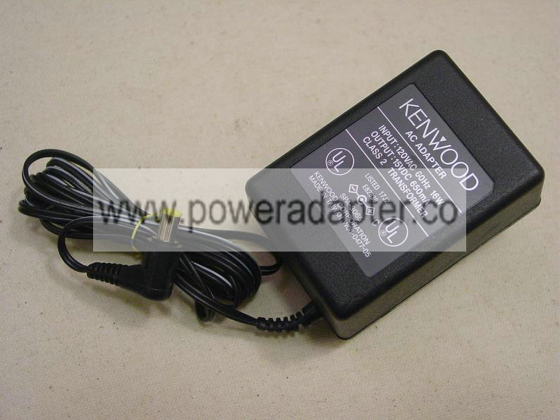 Kenwood SPA-3065 15V DC 650mA Rapid Power Supply Adapter Charger W08-0477-05 Original Kenwood Model SPA-3065 15V DC 6 - Click Image to Close