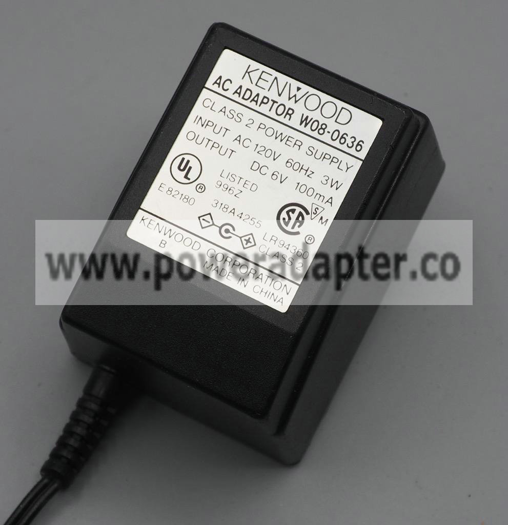 Kenwood W08-0636 Power Supply AC Adapter Output 6.0V 100mA - Click Image to Close