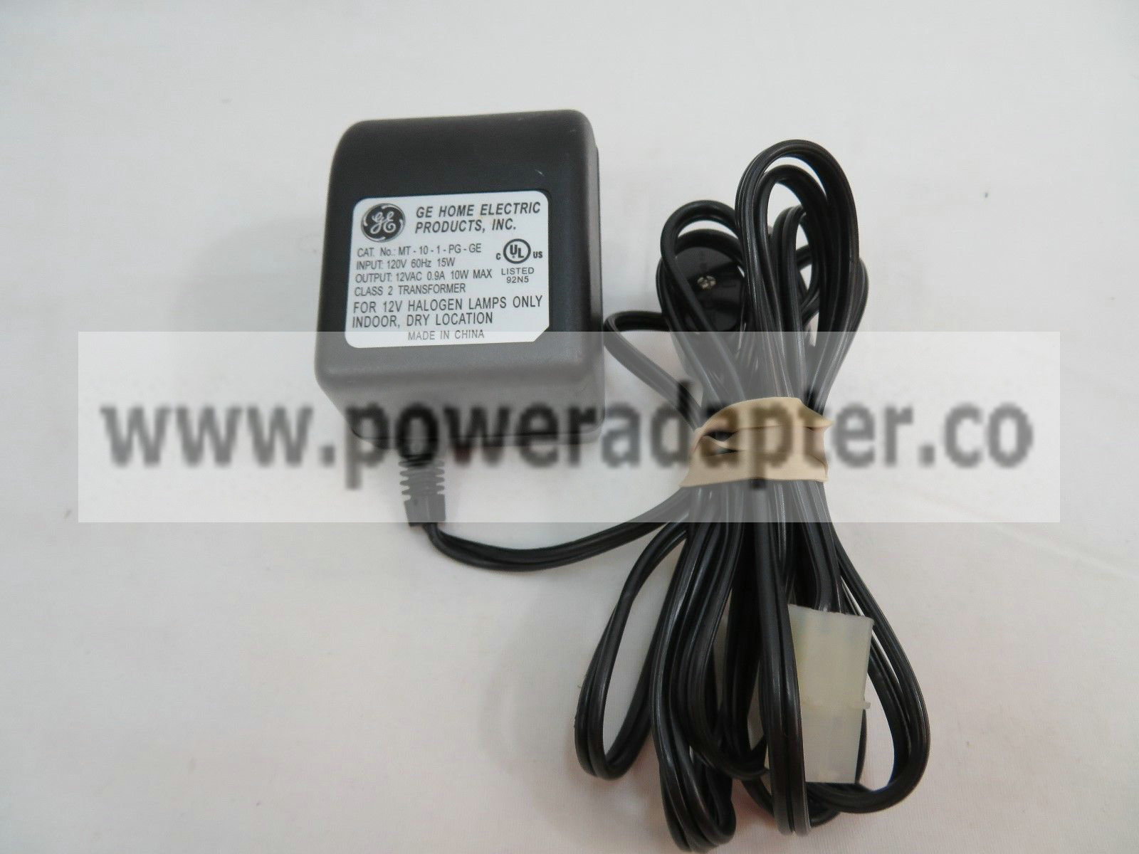 GE AC Adapter Power Supply 12VAC 0.9A Cat. MT-10-1-PG-GE model no:MT-10-1-PG-GE input:120v 60hz, 15w output:12VAC 0.9