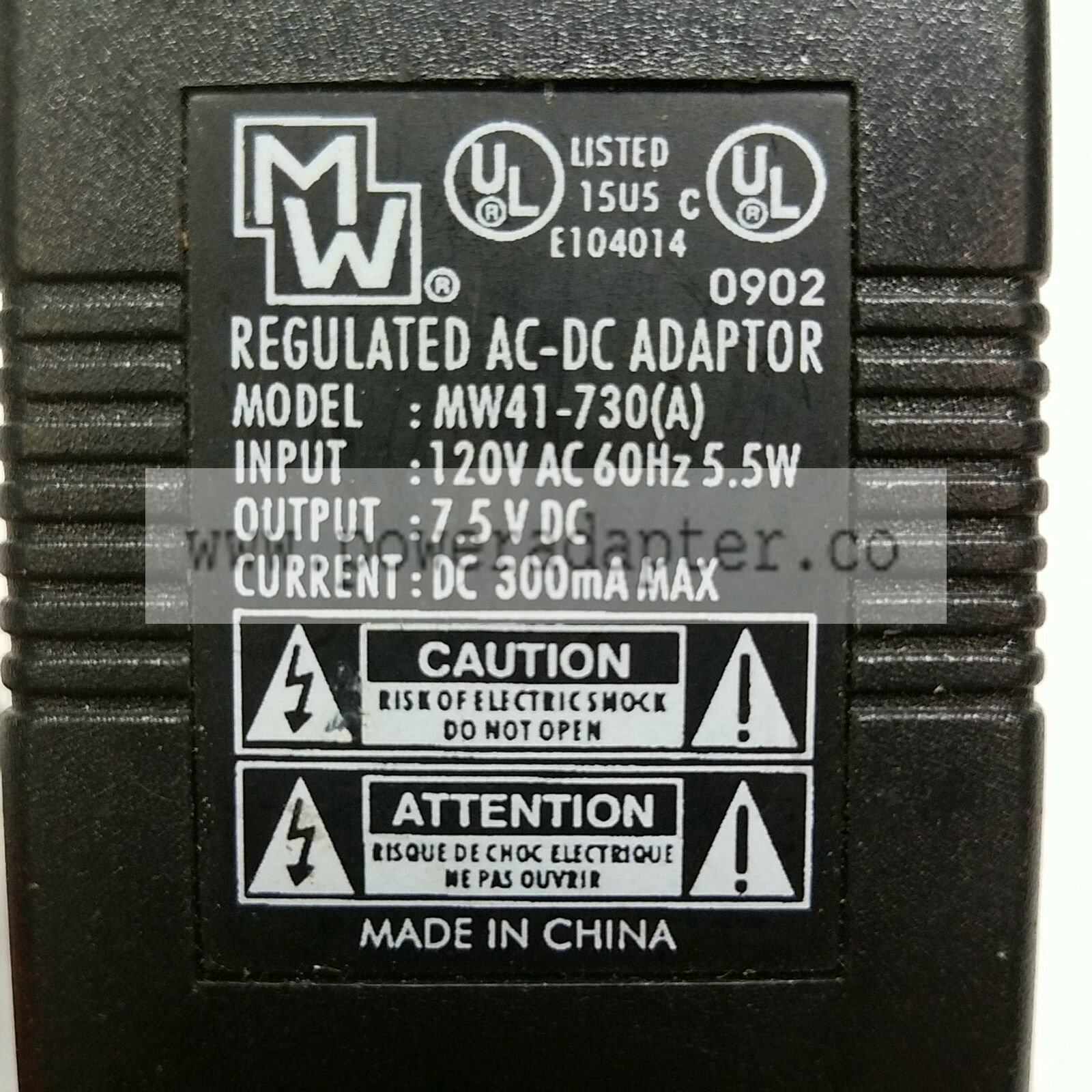 MW AC/DC Adapter Model MW41-730(A) Output 7.5VDC 300mA Brand: MW MPN: MW41-730(A) Model: MW41-730(A) Output Voltag