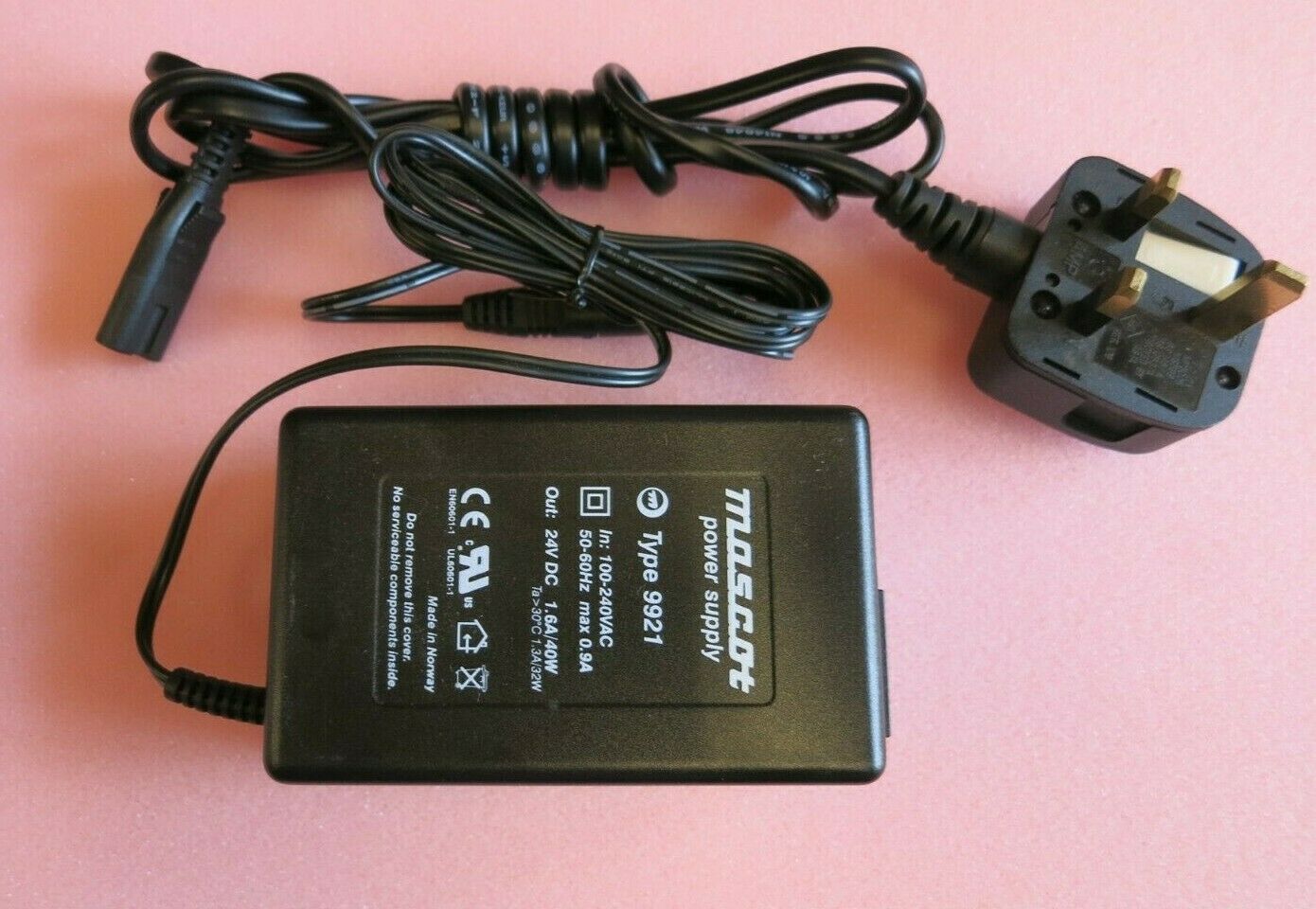 Mascot 9921 Desktop AC Power Adapter Charger 40 Watt 24 Volts 1.6 Amps MPN: 9921 Supplied with: Mains Power Cable Vo