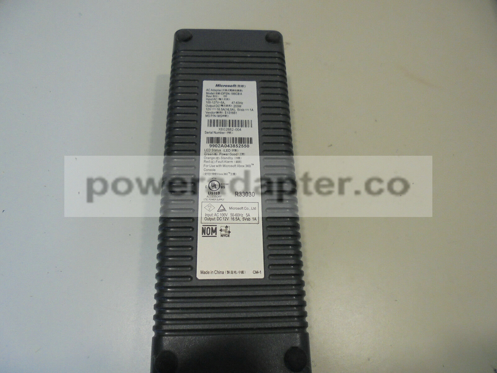 Microsoft XBOX 360 DPSN-186CB A 203W AC Power Adapter X802882-004 Condition: new Brand: Microsoft Platform: Microso